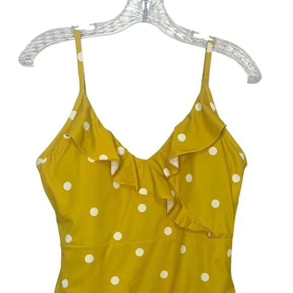 Beach Joy One-Piece Swimsuit Tie Back Polka Dot Ruffled Yellow Size Medium - Picture 4 of 12